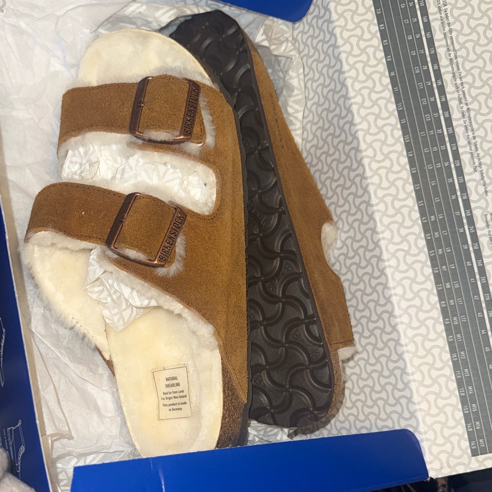 New Birkenstock Arizona Genuine Shearling Lined Slide Sandal 41/10 made Germany